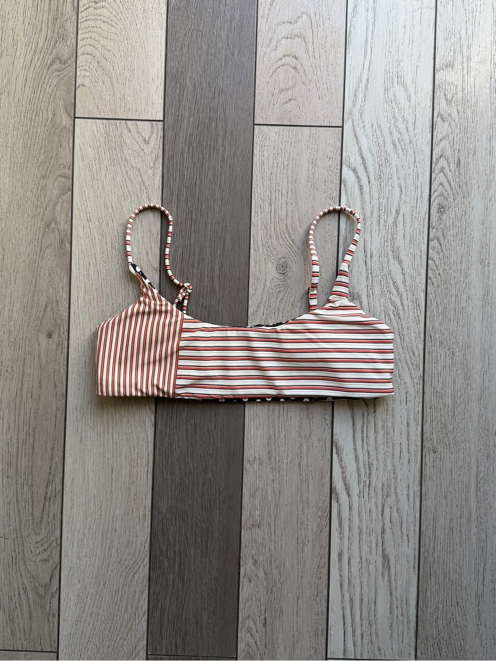 O’neill Reversible Striped Red and White and floral Bikini Top Small